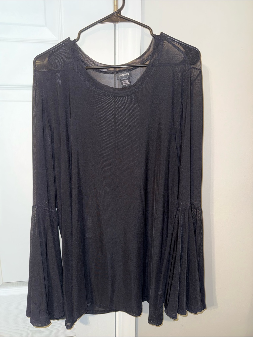 Black Mesh Bell-Sleeve Top